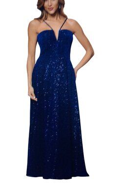 XSCAPE Women's Sequined Plunge-Neck Sleeveless Gown 16 NWT